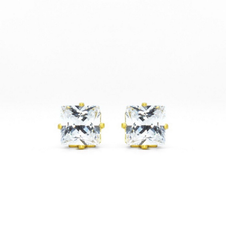 Wholesale | 6mm Clear Square Cubic Zirconia Earrings in Gold