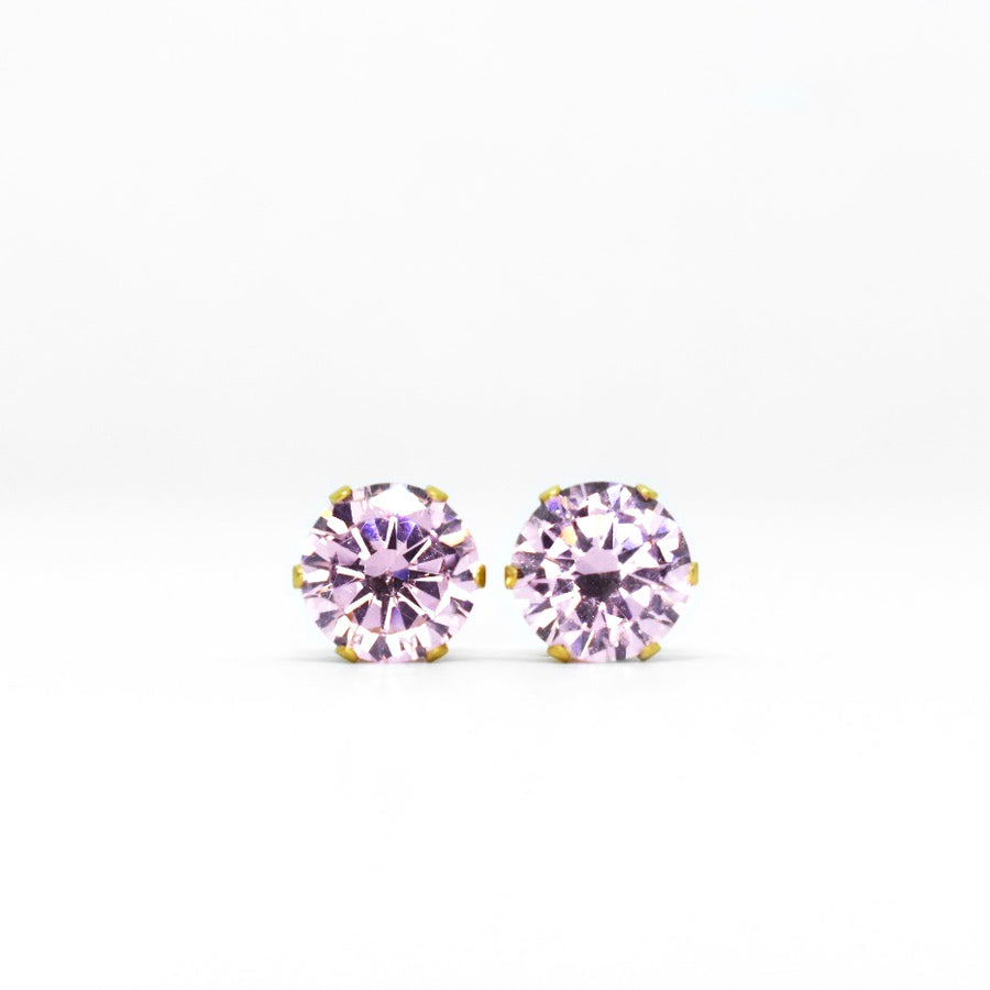 Wholesale | 8mm Pink Cubic Zirconia Earrings in Gold