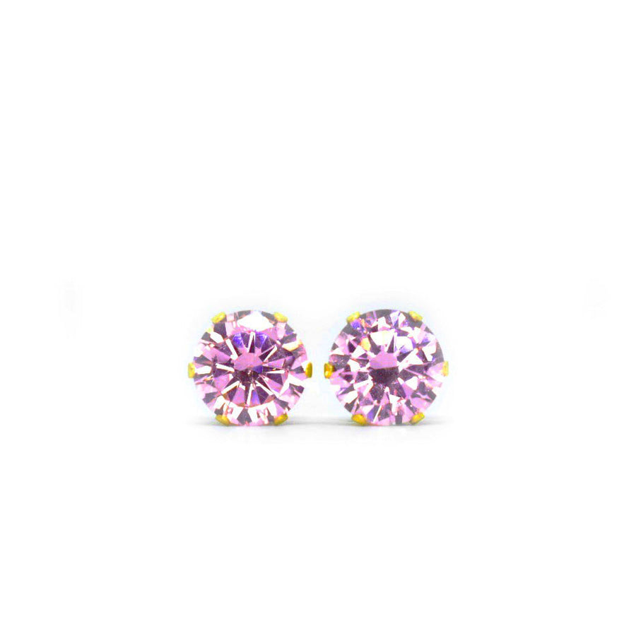 8mm Pink Cubic Zirconia Earrings in Gold