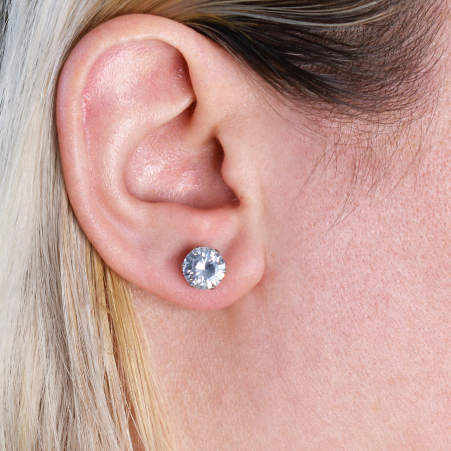 8mm Clear Cubic Zirconia Earrings in Silver