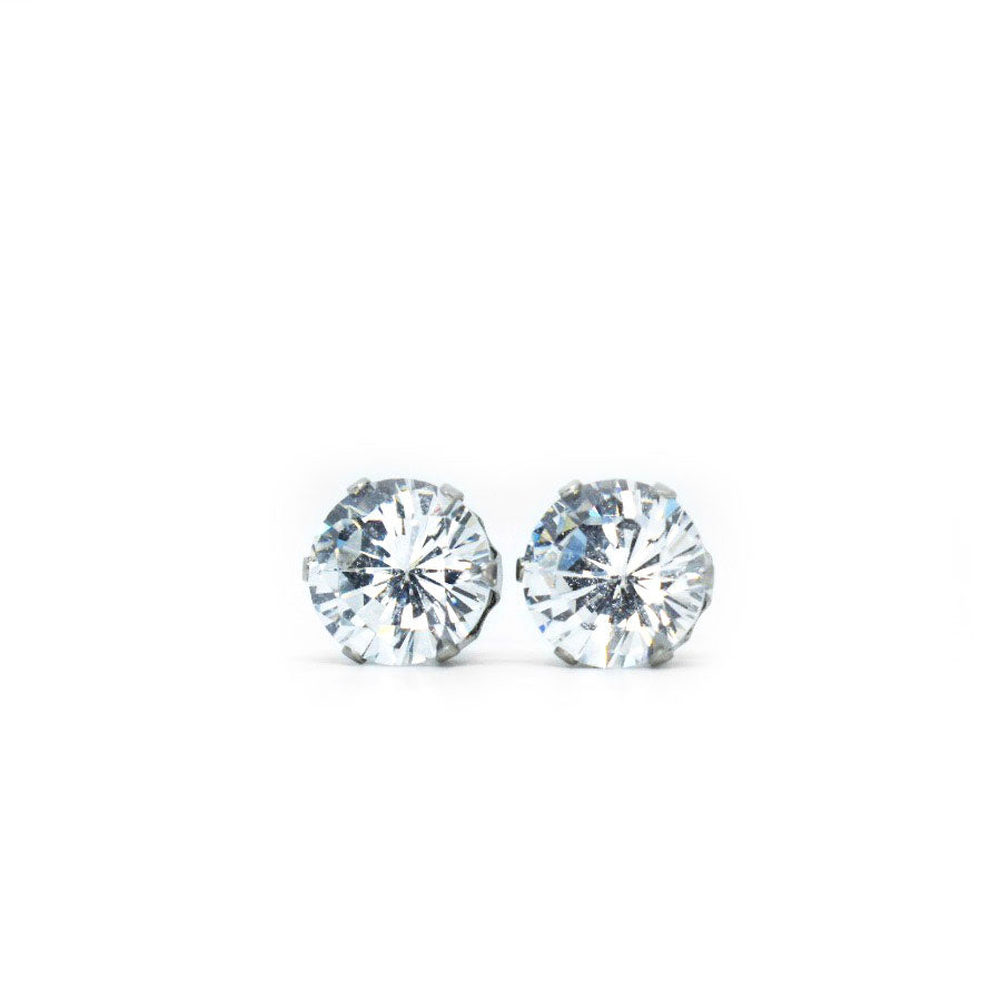 8mm Clear Cubic Zirconia Earrings in Silver