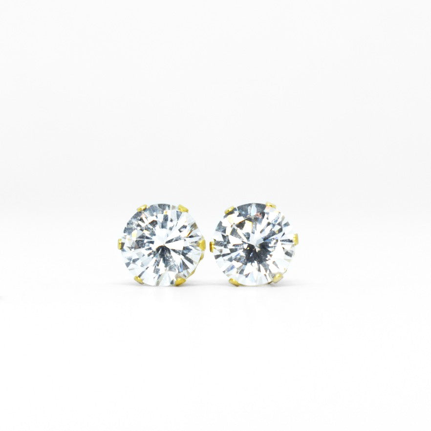 Wholesale | 8mm Clear Cubic Zirconia Earrings in Gold