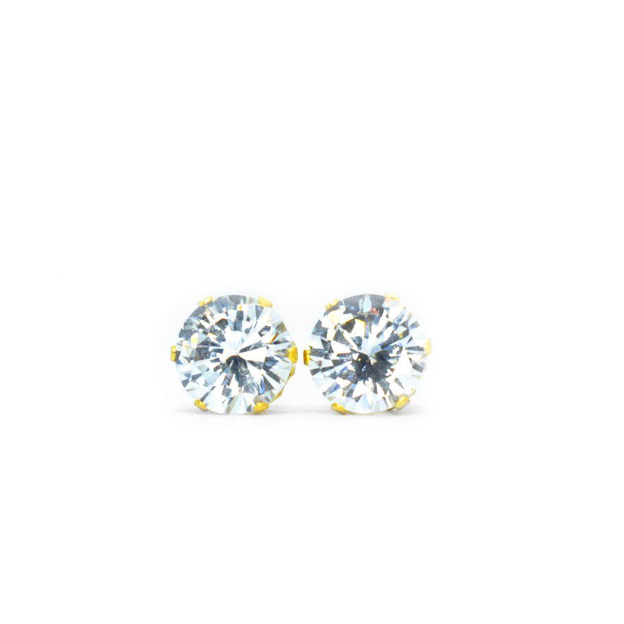 8mm Clear Cubic Zirconia Earrings in Gold