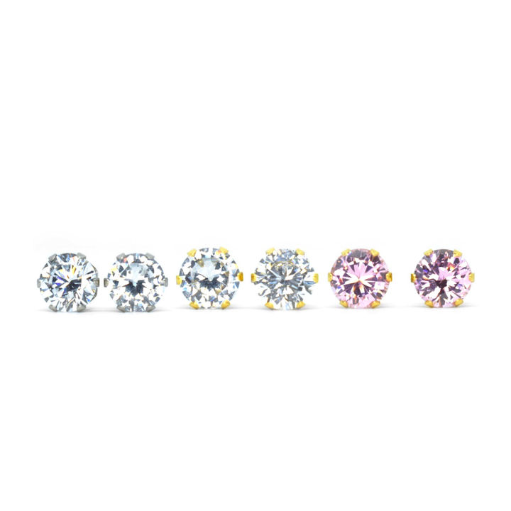 7mm Cubic Zirconia Earrings 3 Pairs