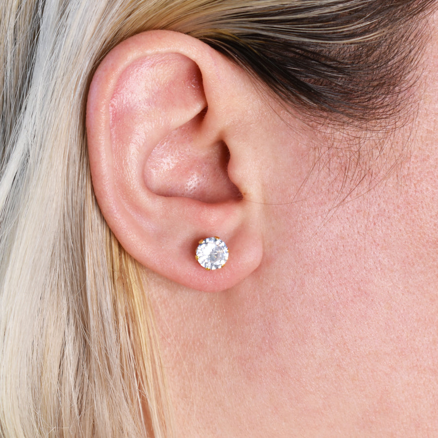 7mm Clear Cubic Zirconia Earrings in Gold