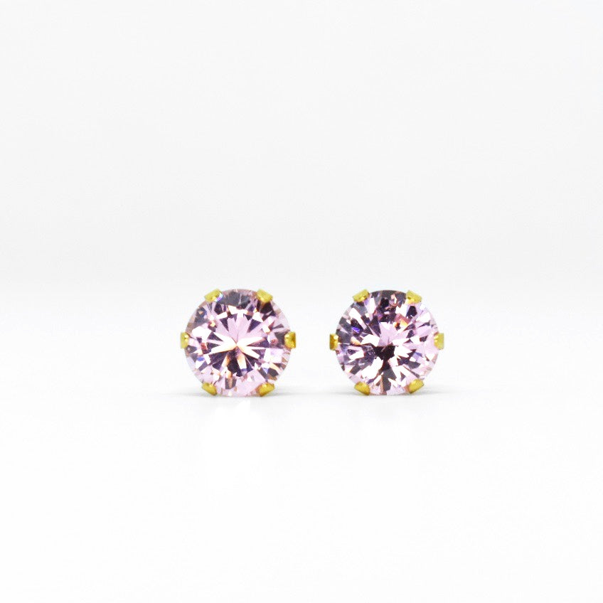 Wholesale | 7mm Pink Cubic Zirconia Earrings in Gold