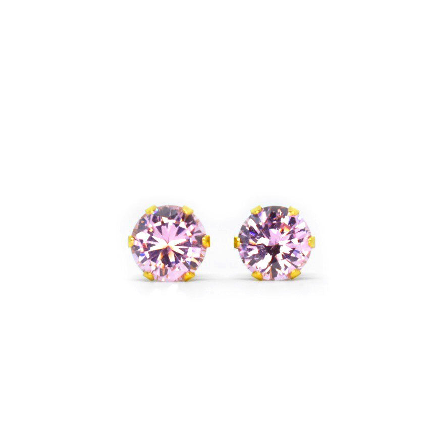 7mm Pink Cubic Zirconia Earrings in Gold