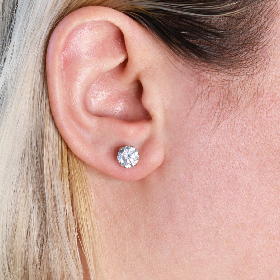 7mm Clear Cubic Zirconia Earrings in Silver