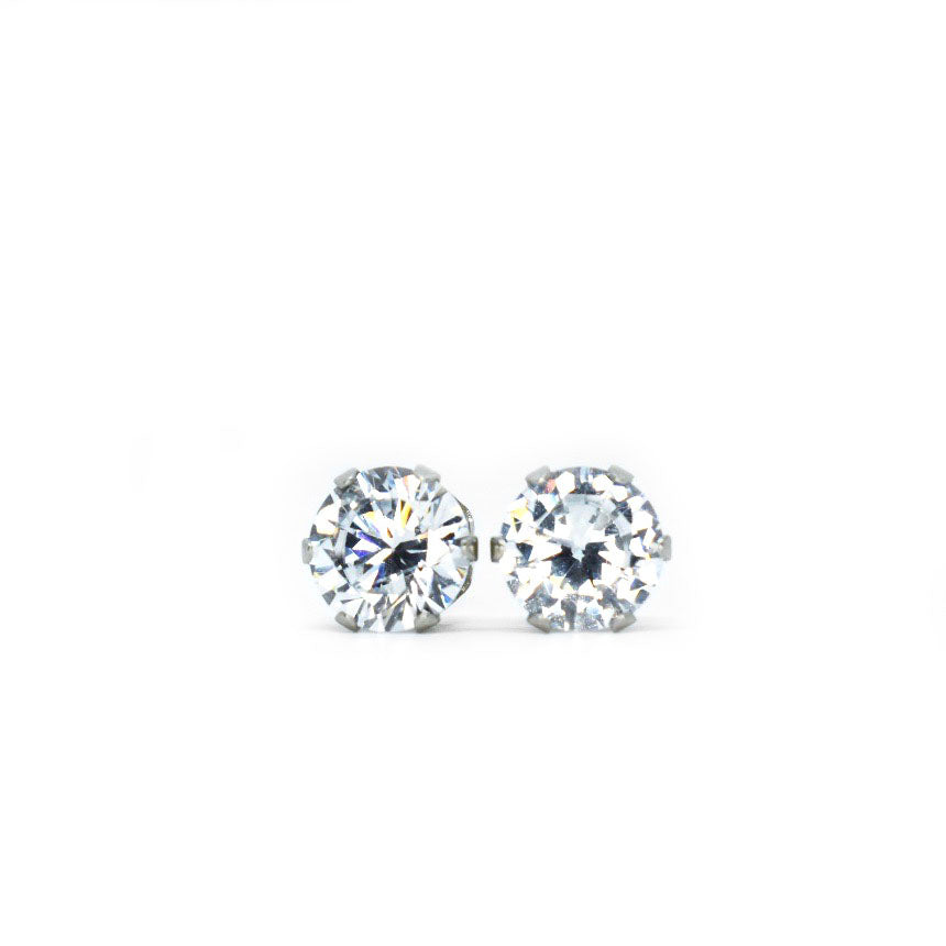7mm Clear Cubic Zirconia Earrings in Silver