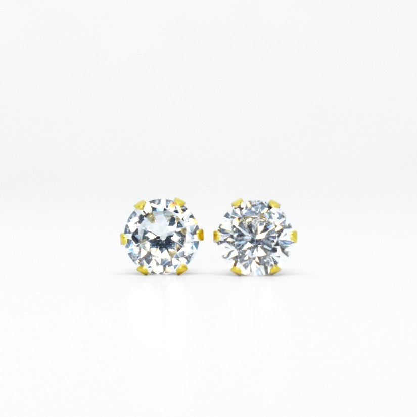 Wholesale | 7mm Clear Cubic Zirconia Earrings in Gold