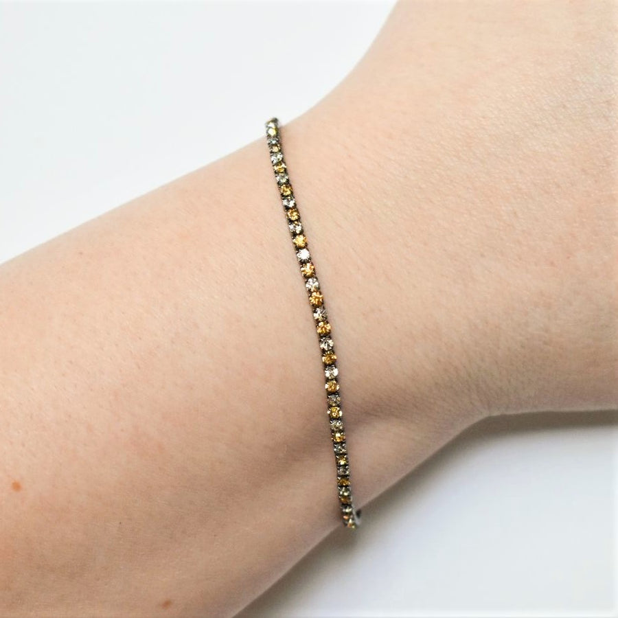 Black Rhodium Tennis Bracelet with Clear and Topaz Austrian Crystals