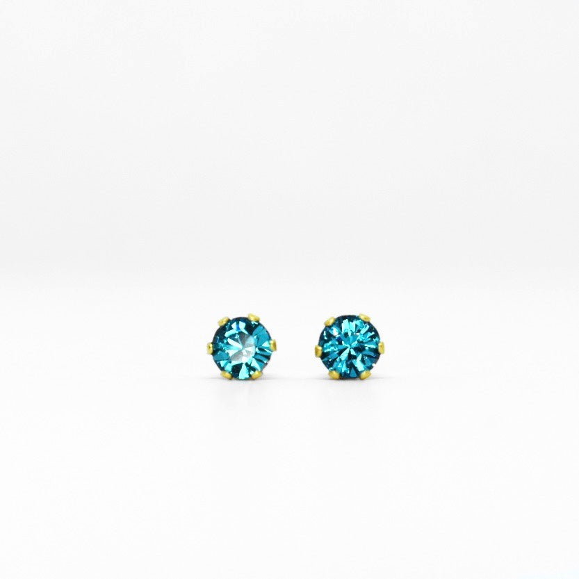 Wholesale | 4mm Cubic Zirconia Birthstone Earrings in Gold | December