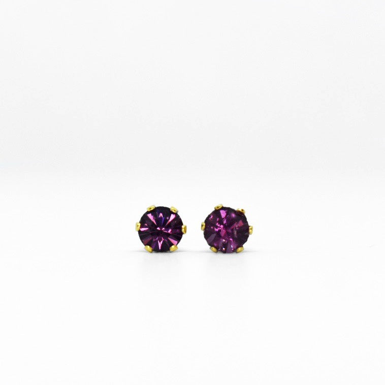 Wholesale | 4mm Cubic Zirconia Birthstone Earrings in Gold | February