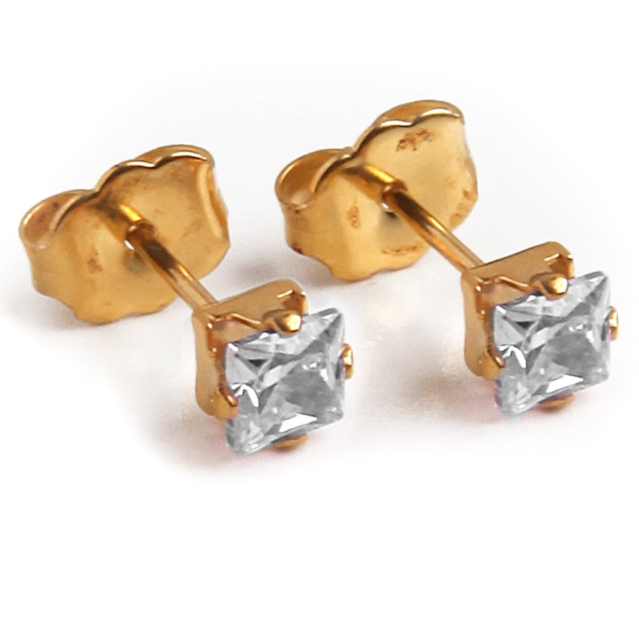 Clear Cubic Zirconia Shapes Earrings 3 Pairs in Gold