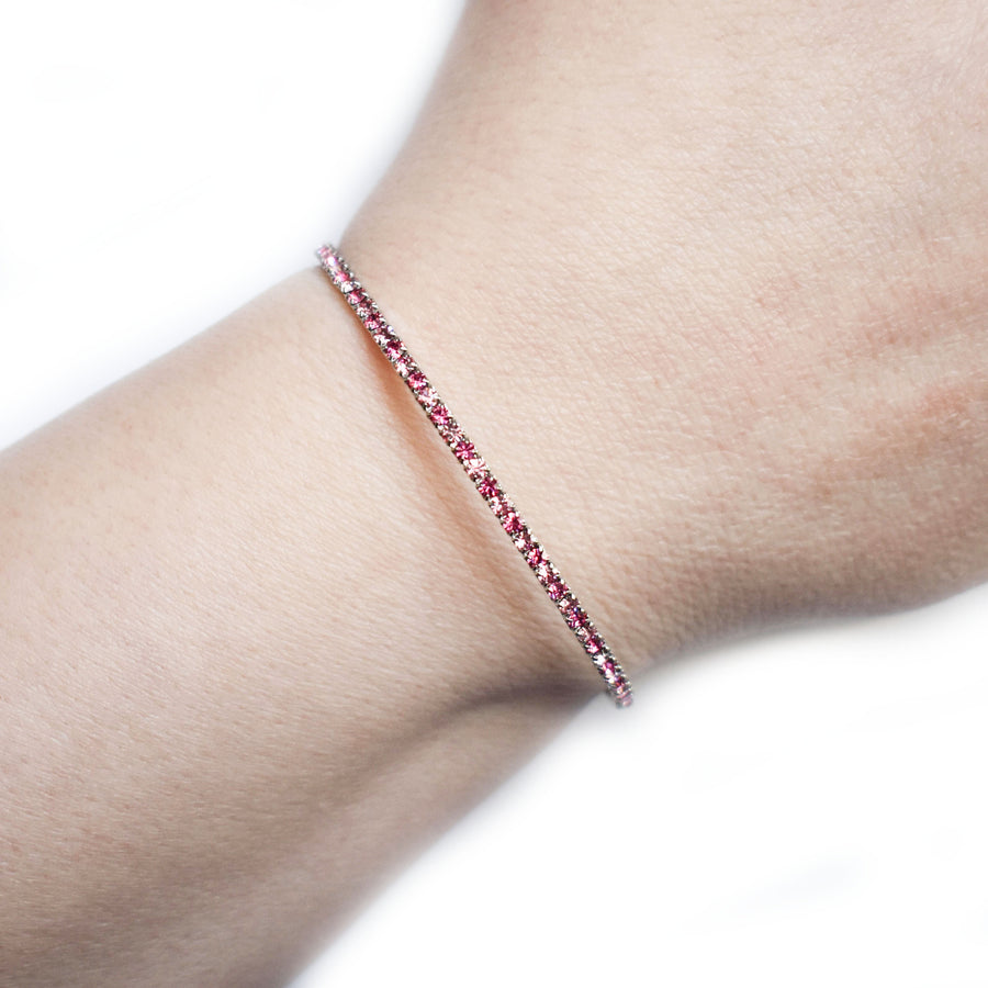 Silver Bangle Bracelet with Rose Peach and Light Rose Pink Austrian Crystals