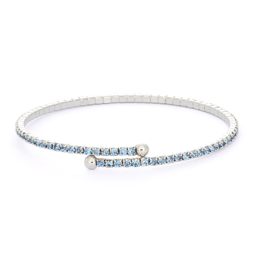 Silver Bangle Bracelet with Light Sapphire Austrian Crystals