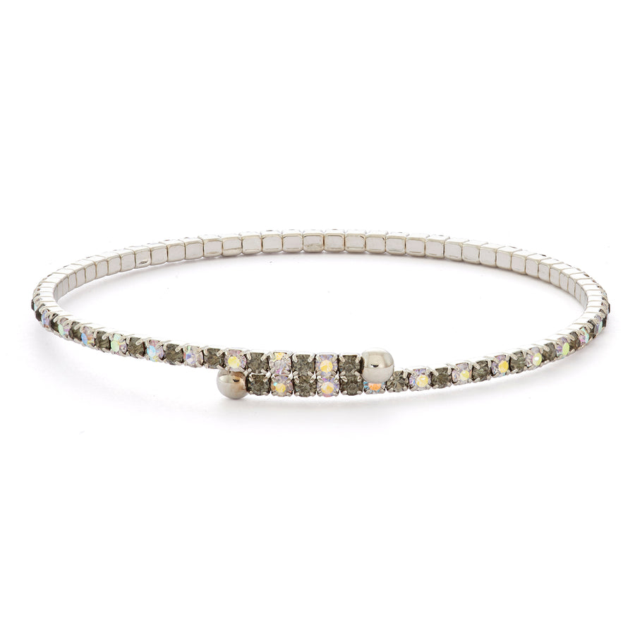 Silver Bangle Bracelet with Topaz and Iridescent Austrian Crystals