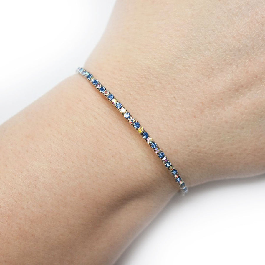 Silver Bangle Bracelet with Light Sapphire and Iridescent Austrian Crystals