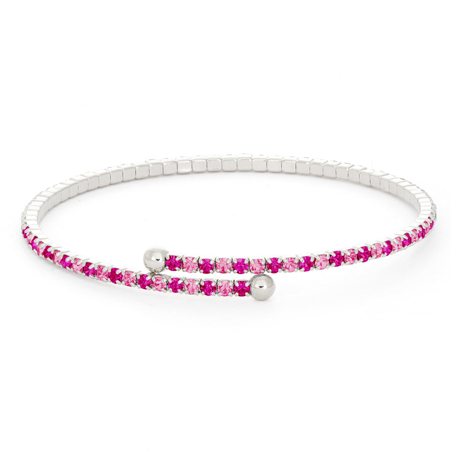 Silver Bangle Bracelet with Fuchsia and Rose Pink Austrian Crystals