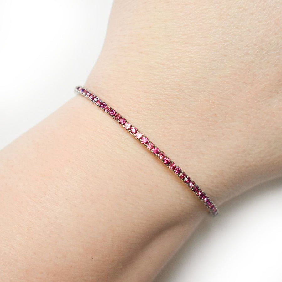 Silver Bangle Bracelet with Fuchsia and Rose Pink Austrian Crystals