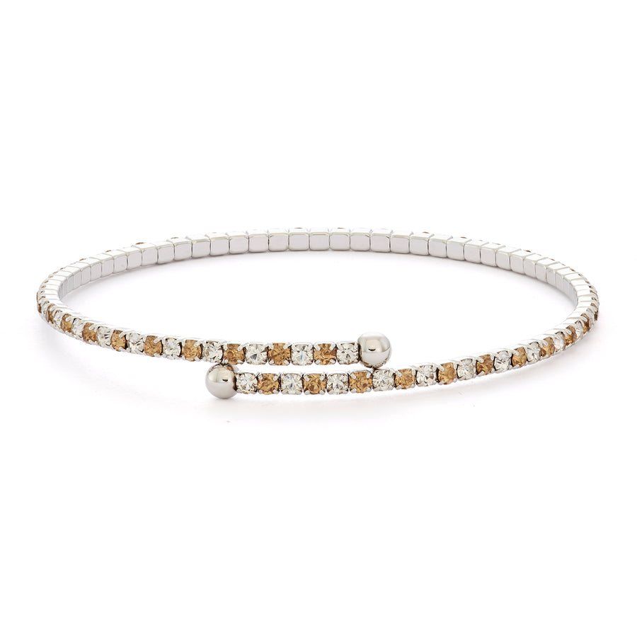 Silver Bangle Bracelet with Light Topaz and Clear Austrian Crystals