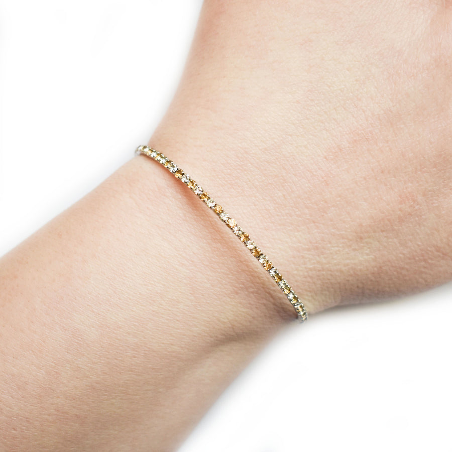 Silver Bangle Bracelet with Light Topaz and Clear Austrian Crystals