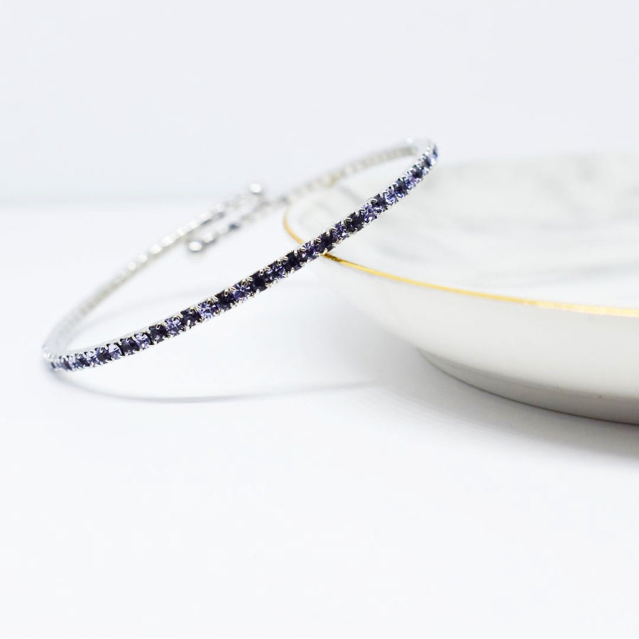 Silver Bangle Bracelet with Tanzanite and Violet Austrian Crystals