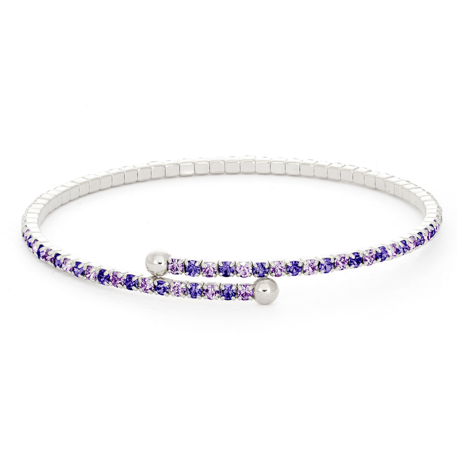 Silver Bangle Bracelet with Tanzanite and Violet Austrian Crystals