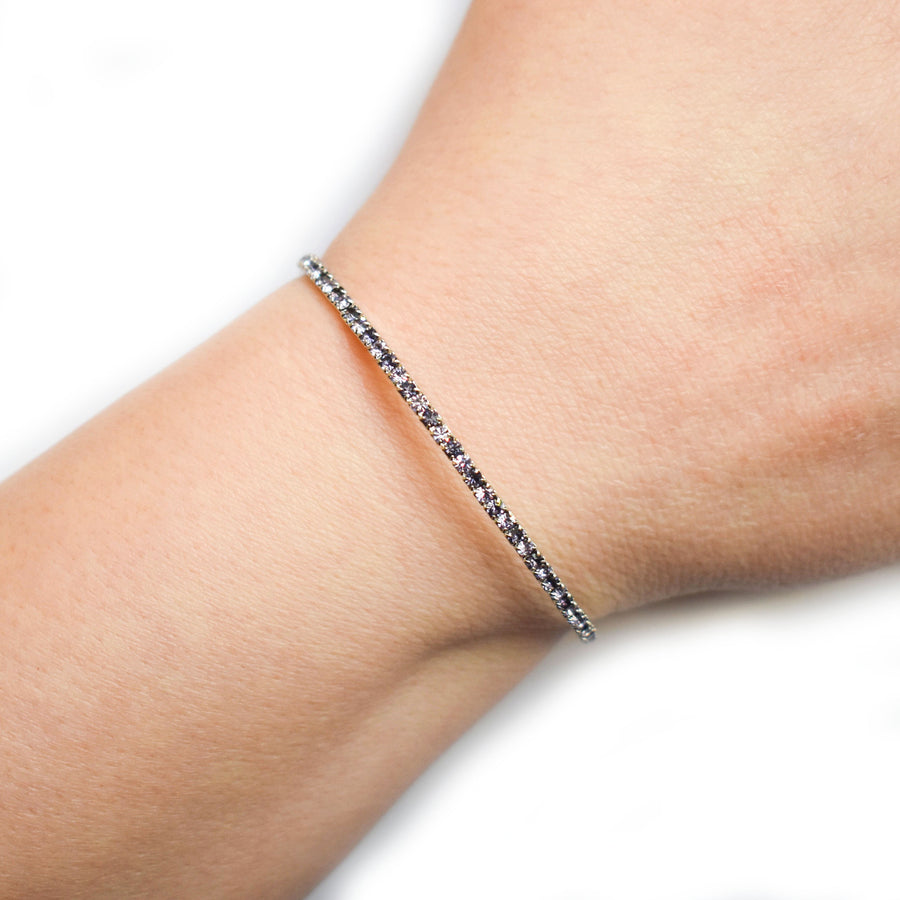 Silver Bangle Bracelet with Tanzanite and Violet Austrian Crystals