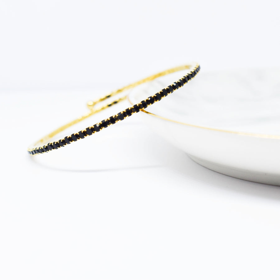 Gold Bangle Bracelet with Jet Black Austrian Crystals