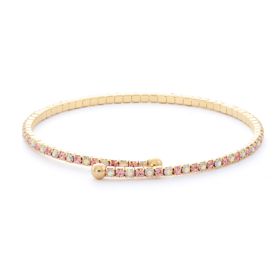 Gold Bangle Bracelet with Iridescent and Rose Pink Austrian Crystals