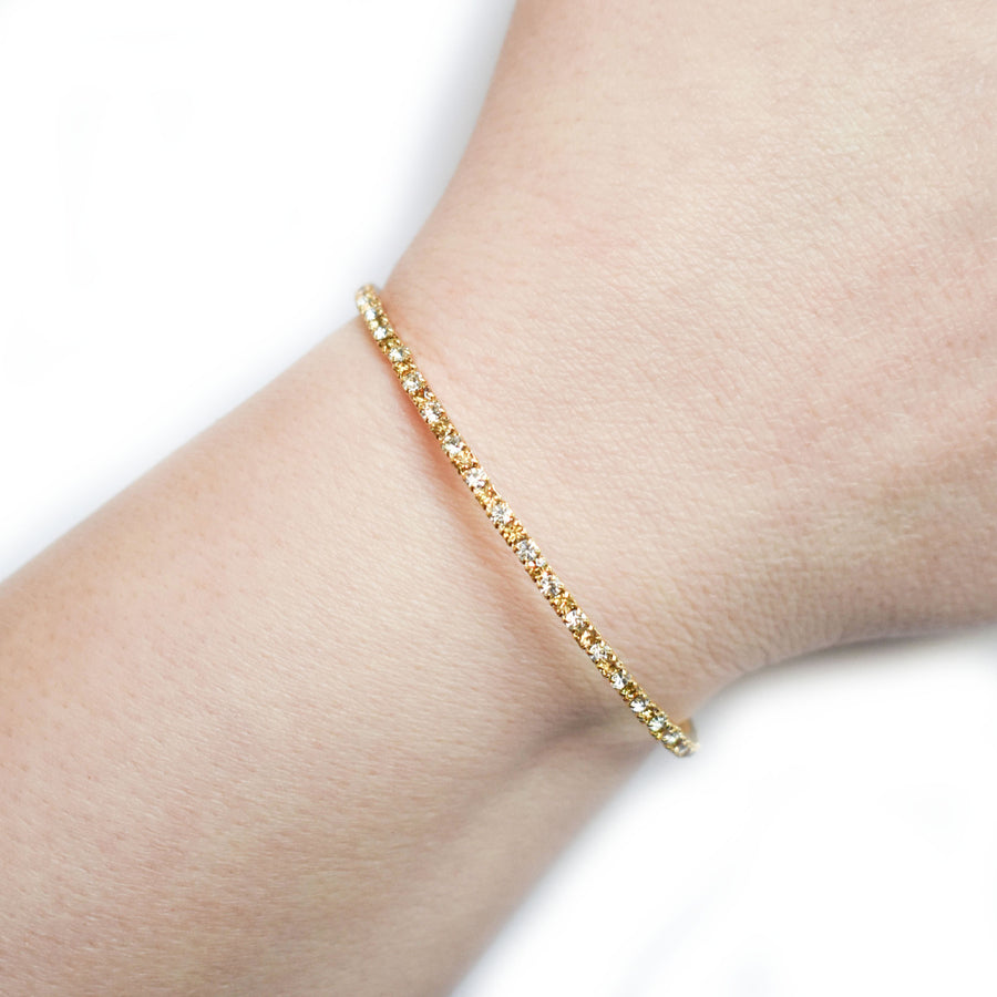 Gold Bangle Bracelet with Light Topaz and Clear Austrian Crystals