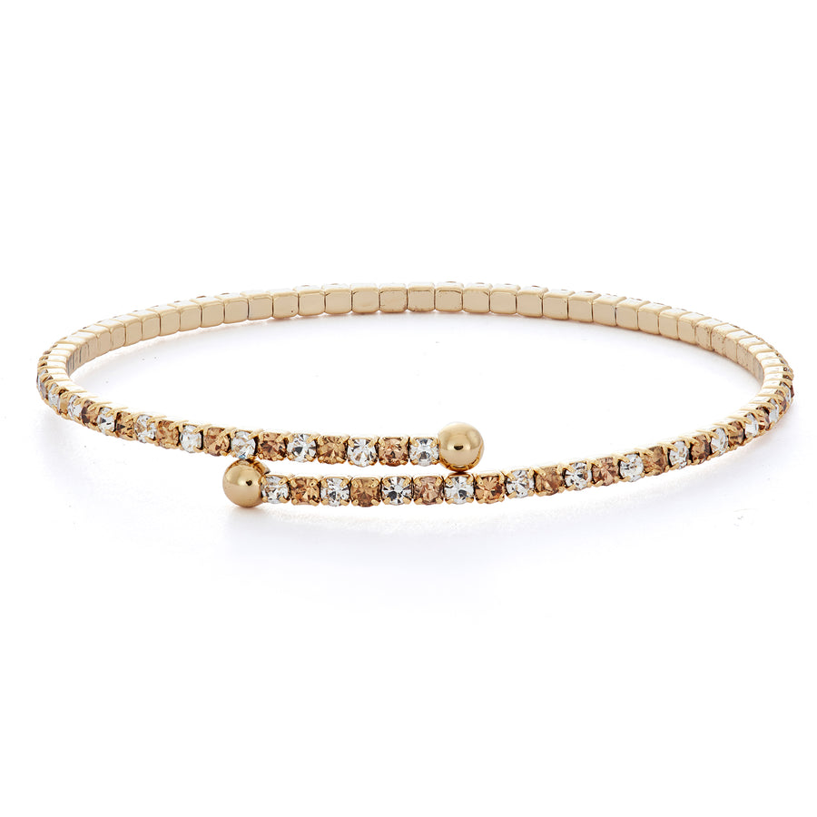 Gold Bangle Bracelet with Light Topaz and Clear Austrian Crystals