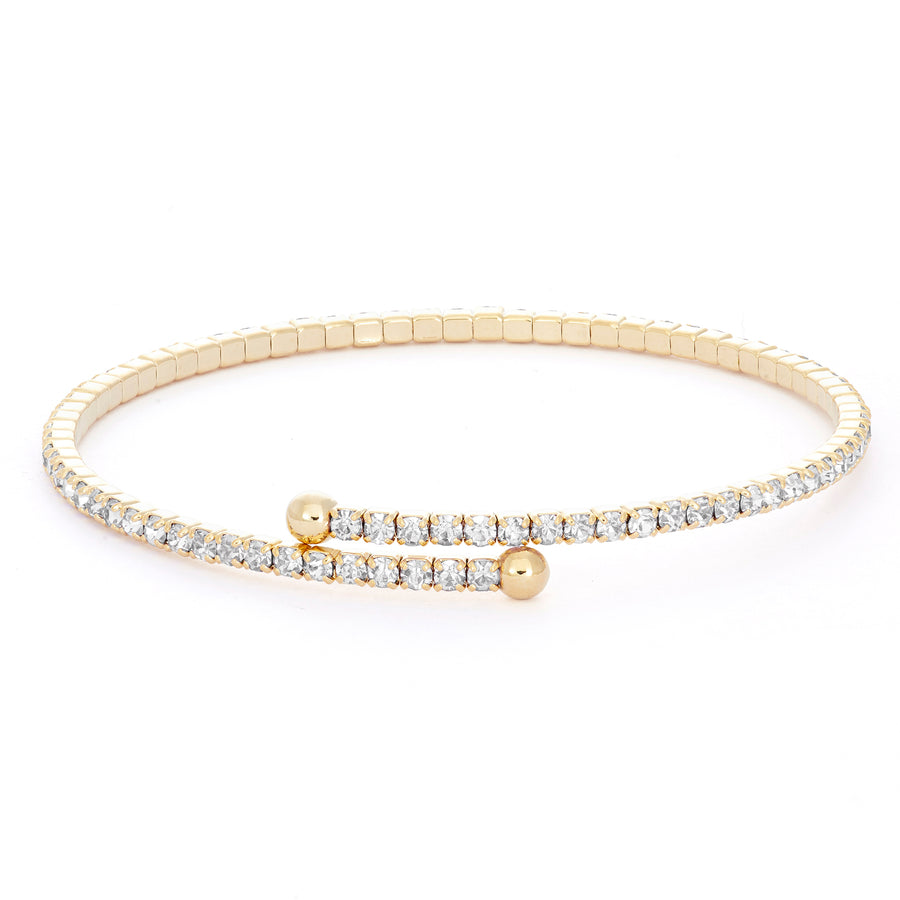 Gold Bangle Bracelet with Clear Austrian Crystals