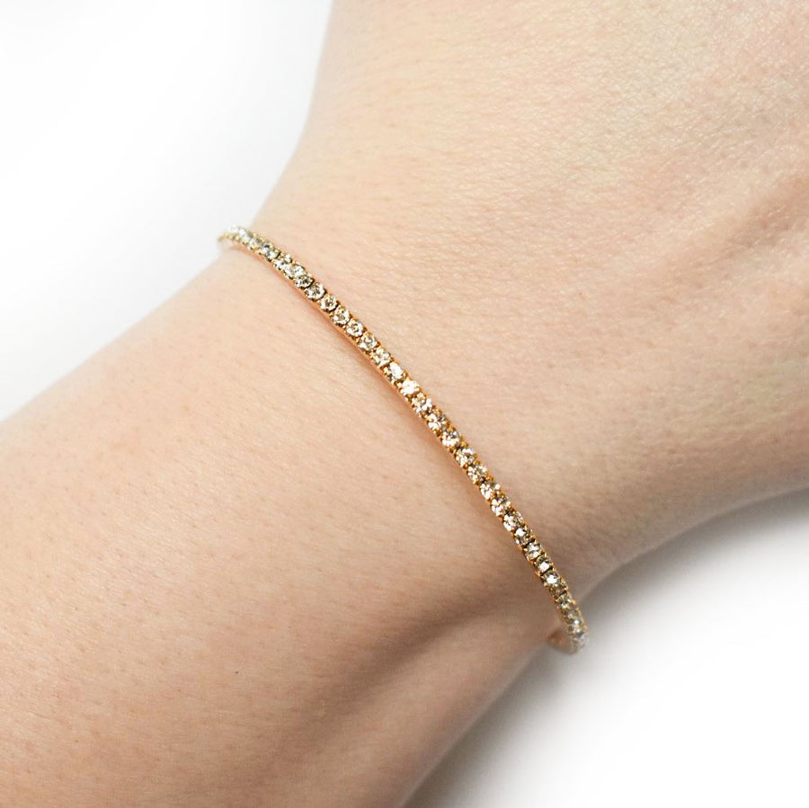 Gold Bangle Bracelet with Clear Austrian Crystals