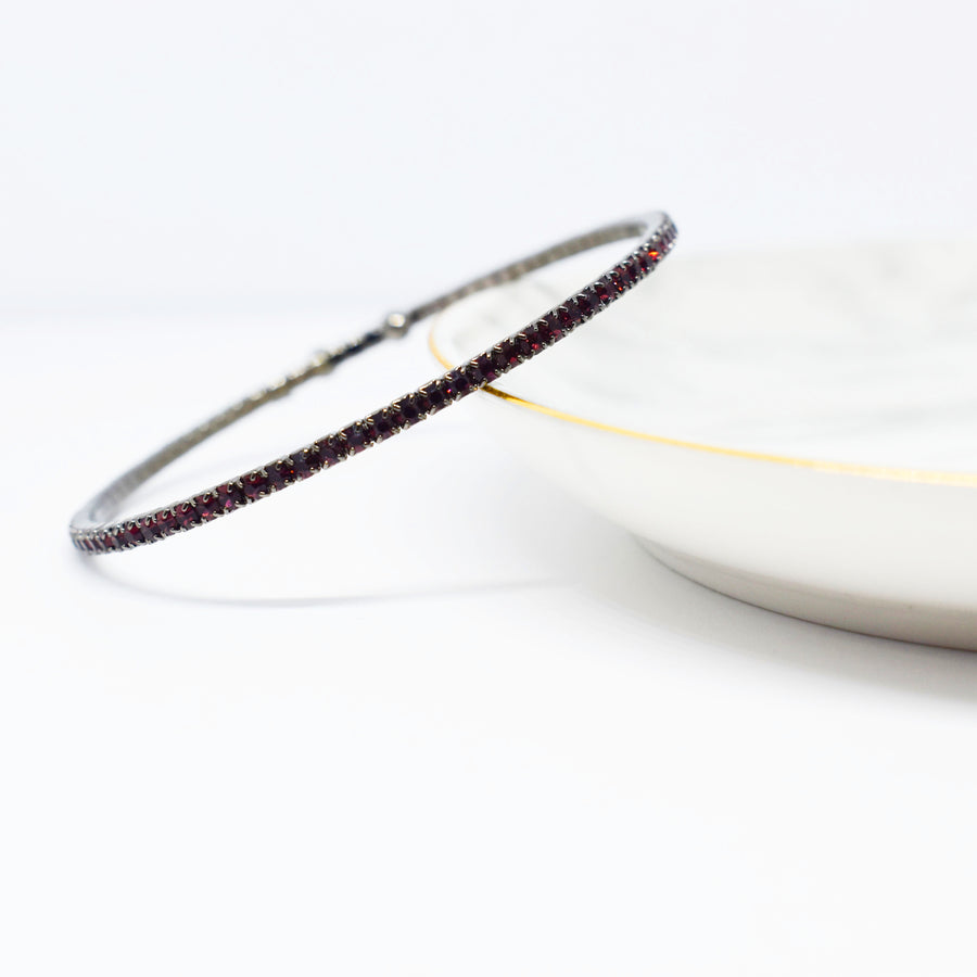 Black Rhodium Bangle Bracelet with Amethyst Austrian Crystals