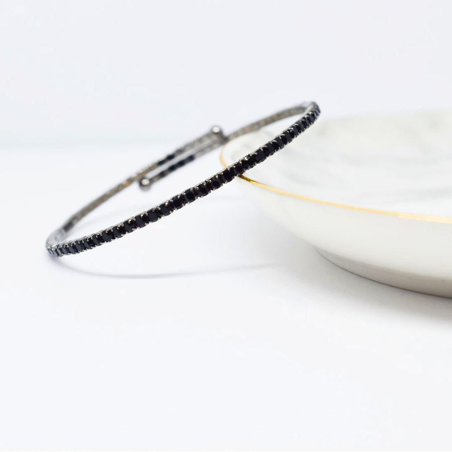 Black Rhodium Bangle Bracelet with Jet Black Austrian Crystals