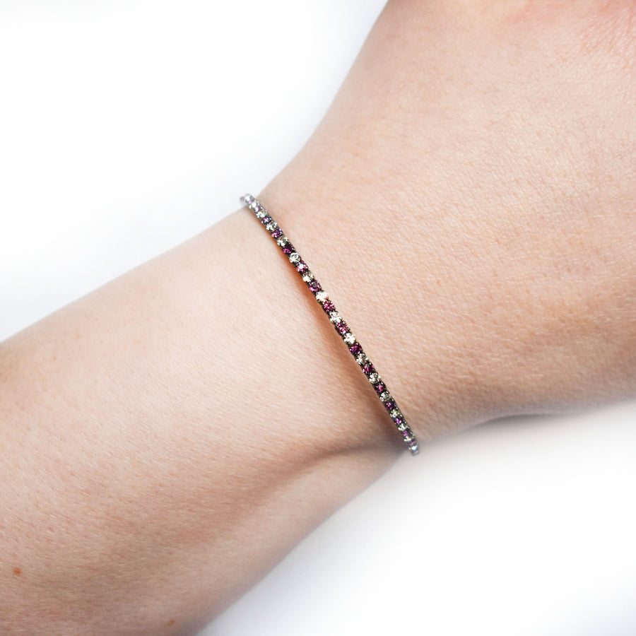 Black Rhodium Bangle Bracelet with Amethyst and Clear Austrian Crystals
