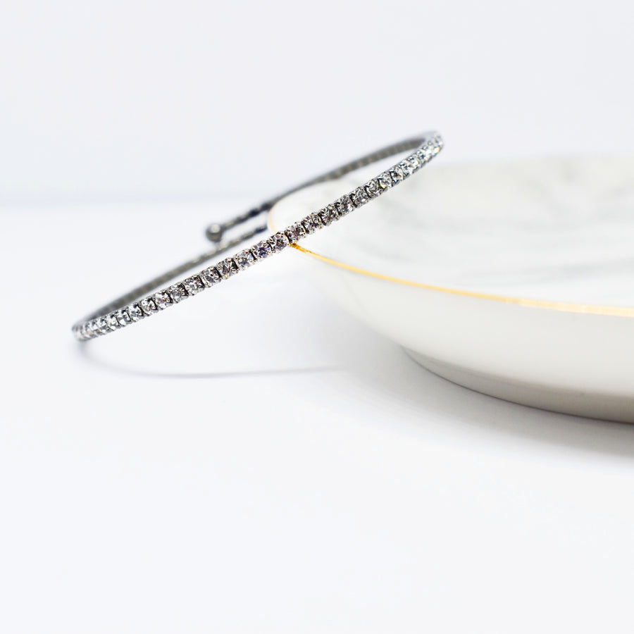 Black Rhodium Bangle Bracelet with Clear Austrian Crystals