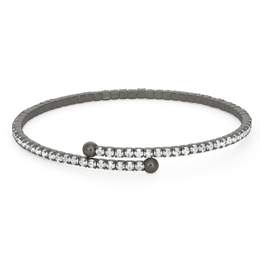 Black Rhodium Bangle Bracelet with Clear Austrian Crystals