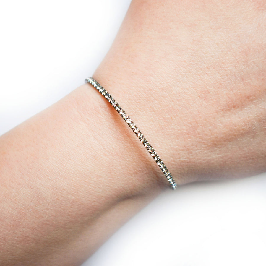 Black Rhodium Bangle Bracelet with Clear Austrian Crystals