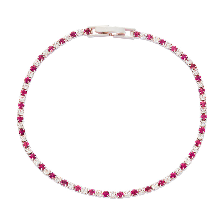 Silver Tennis Bracelet with Fuchsia and Clear Austrian Crystals