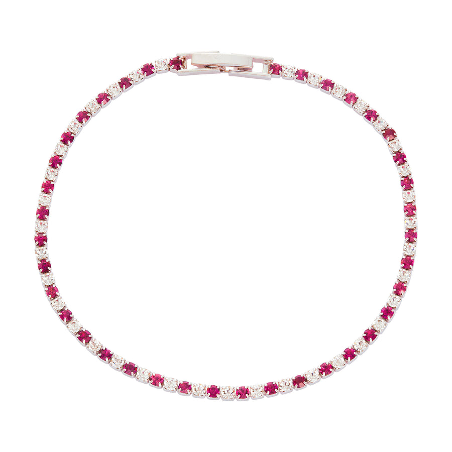 Silver Tennis Bracelet with Fuchsia and Clear Austrian Crystals