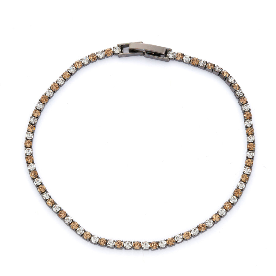 Black Rhodium Tennis Bracelet with Clear and Topaz Austrian Crystals