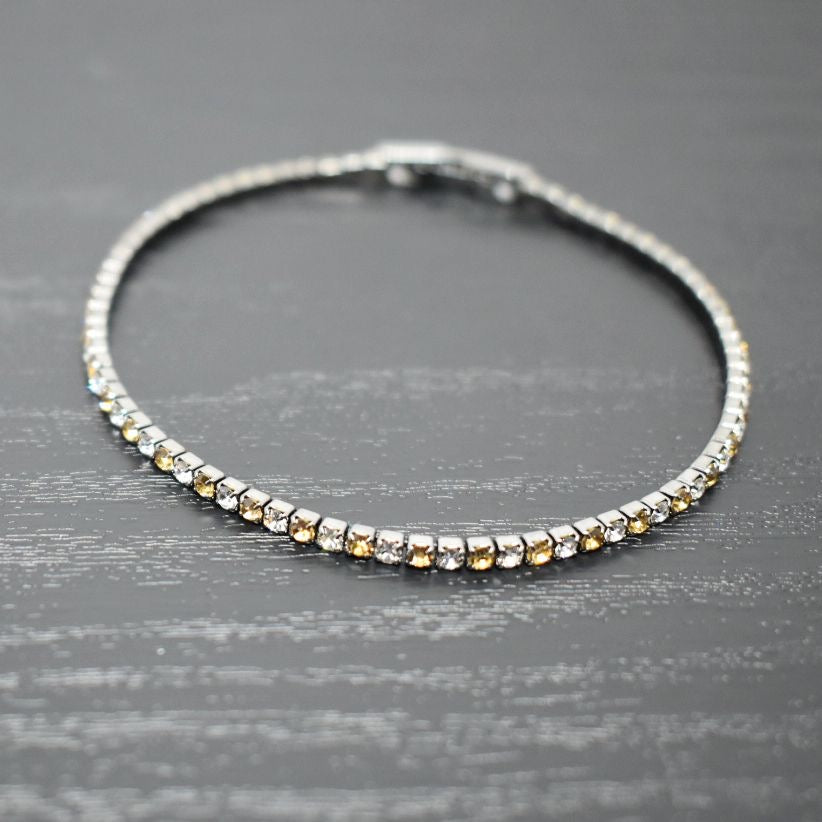 Black Rhodium Tennis Bracelet with Clear and Topaz Austrian Crystals