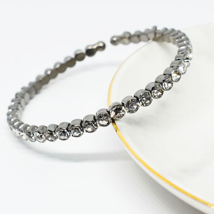 Black Rhodium Bangle Bracelet with Large Clear Austrian Crystals