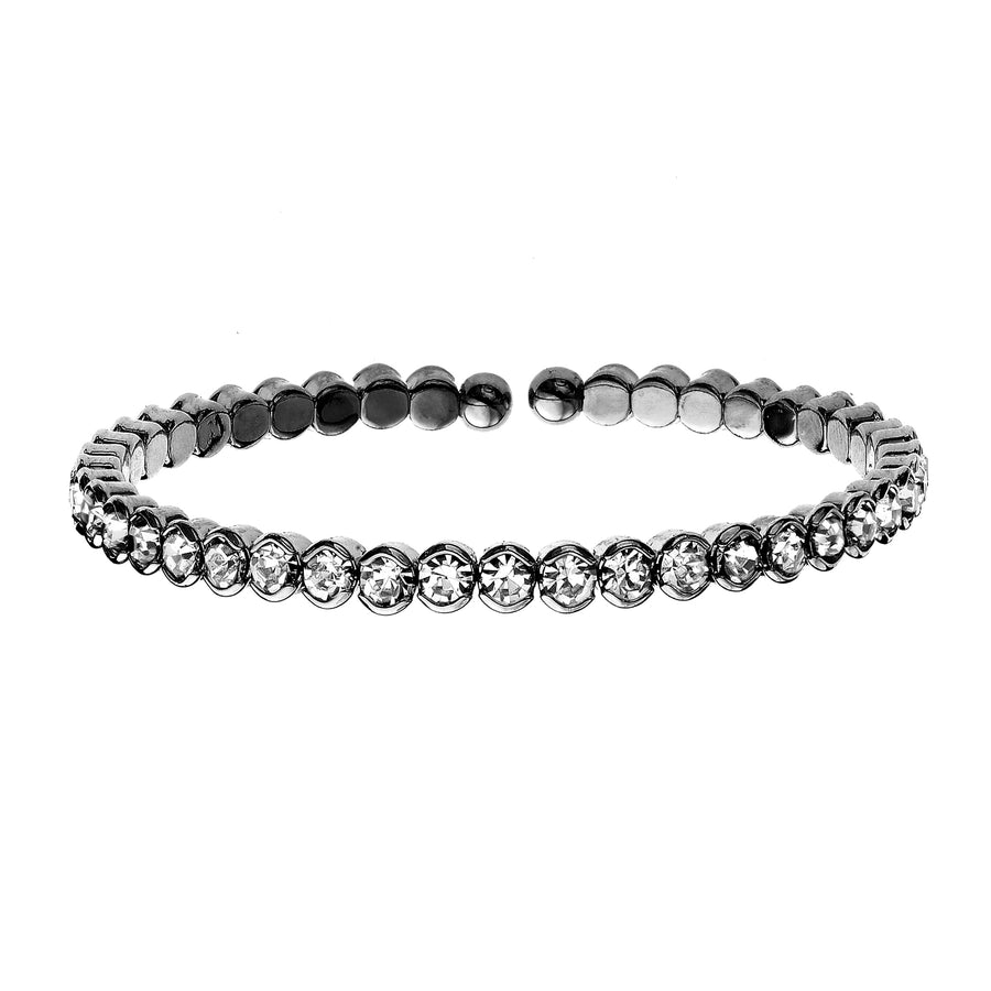 Black Rhodium Bangle Bracelet with Large Clear Austrian Crystals