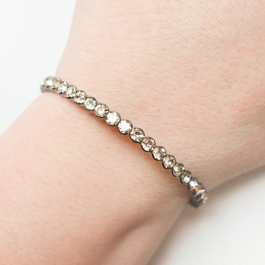 Black Rhodium Bangle Bracelet with Large Clear Austrian Crystals