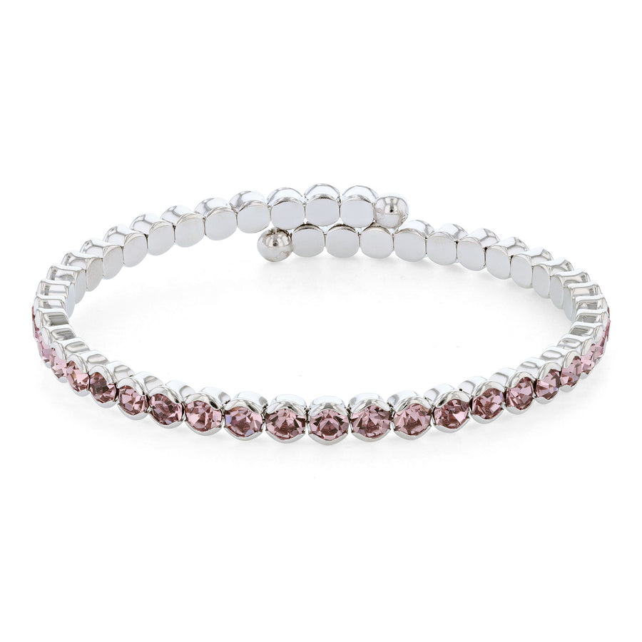 Silver Bangle Bracelet with Light Amethyst Austrian Crystals