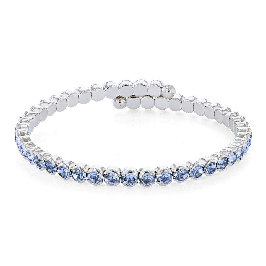 Silver Bangle Bracelet with Large Light Sapphire Austrian Crystals